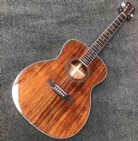 Custom OM Style Round Body KOA Wood Acoustic Guitar with Customized Logo Name