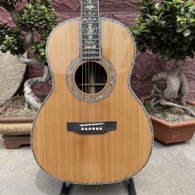 Custom 39 inch vintage aged style AAAA solid cedar wood OOO body fancy abalone all over vine folk classic acoustic electric guitar