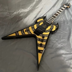 Custom Irregular Body Grand V Shape Quilted Maple Wood Viking Totem Design Electric Guitar
