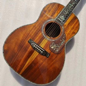 Custom Solid KOA Back Side OOO Body Abalone Binding Acoustic Guitar Classic Headstock Torch Inlay LOGO