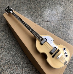 Custom Natural Wood Finish Hofner BB2 Bass Guitar Violin Body Style Basse Top Quality HCT Banjo Designed in Germany all Pearlish Tuners Pickguard and Truss Rod Cover