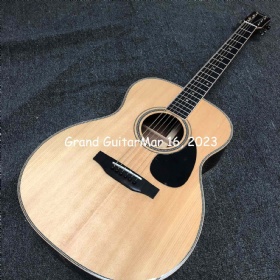 Custom Solid Spruce Top OM 40 Inch Round Body Herringbone Binding Acoustic Guitar