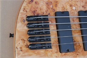 Custom 6 Strings Natural Wood Color Electric Bass Guitar with White Pearl Inlays