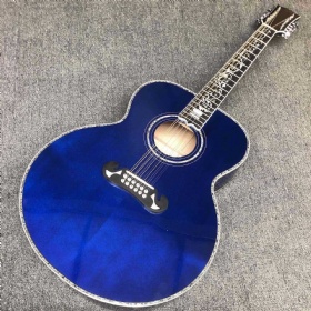 Custom 12 Strings 43 Inch Jumbo Acoustic Guitar Abalone Binding Flamed Maple Back Side in Blue Color