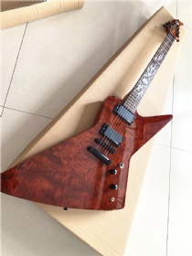 Custom rosewood veneer shaped 6 strings electric guitar with rosewood fingerboard and black hardware grand guitar