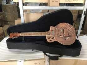 Custom Grand Cutaway Bell Brass Body Tricone Blue slide Electric Resonator Guitar with pickup
