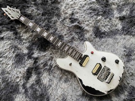 Chinese hand made heavy relic duplex tremolo system black and white color OEM electric guitar