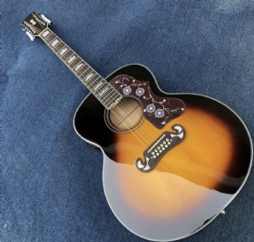 Custom 43 inch solid spruce top 12 strings acoustic guitar in sun burst color with FSM301 pickup and maple side rear