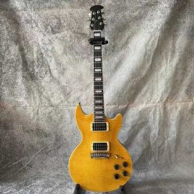 Custom Flamed Maple Veneer Pearloid Notched Block Inlays OVATION Style Electric Guitar