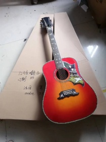 Custom 41 inch Doves in flight dreadnought 12 strings acoustic guitar in cherry red color