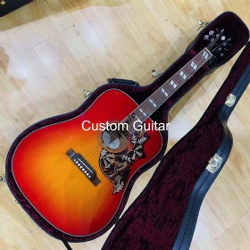 Custom 41 Inch Hummingbird Series All Solid Wood in Cherry Red with Glossy Paint Finishing and Soundhole B Pickup EQ