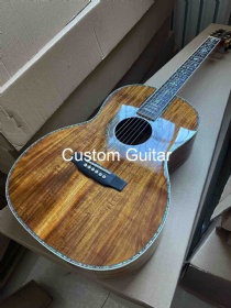 Custom 5A Solid KOA Back Side OOO Body Folk Acoustic Electric Guitar Abalone Binding