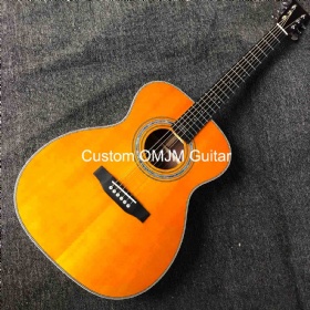 Custom Solid Rosewood Back Side OM JM 14 Frets Acoustic Guitar with Herringbone Binding in Yellow Color