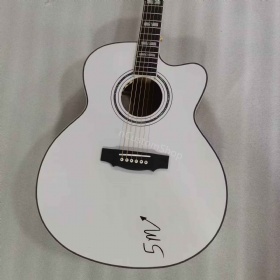 Custom 43 inch Jumbo Cutaway Acoustic Guitar in White Color