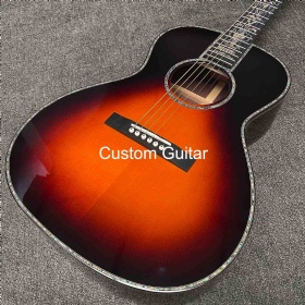Custom Martin style 39 inch OO body abalone inlay sunburst color acoustic guitar SOLID rosewood back side nut width 43~48mm accept guitar OEM