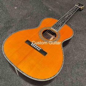 Custom OOO Yellow Painting SOLID VERSION ROSEWOOD back side acoustic guitar accept guitar OEM