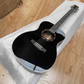 Custom solid wood acoustic guitar herringbone binding in black gloss finishing