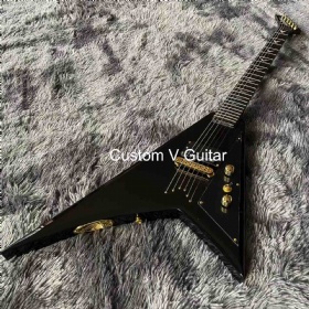 Custom Jack V style ebony fingerboard single bridge pickup gold hardware electric guitar in black color with active pickup