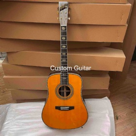 Custom 41 Inch Grand Acoustic Guitar Dreadnought D-45AA Abalone Binding Solid Rosewood Back Side Acoustic Electric Guitar in Yellow Natural Finish
