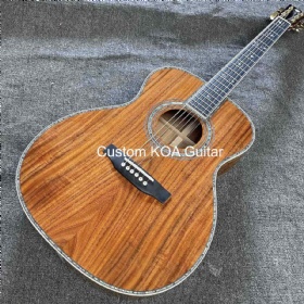 Custom Order: 40 Inch SOLID KOA BACK SIDE acoustic guitar, OM Body, Customized Logo on headstock and neck inlay