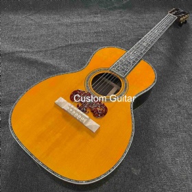 Custom Martin OO Body Solid Rosewood Back Side Abalone Binding Inlay Acoustic Guitar with Yellow Painting and Flamed Maple Bridge Accept Guitar Guitar OEM