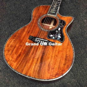 Custom 6 Strings 40 Inch Solid Koa Wood Real Abalone Cutaway Deluxe OM-45 Acoustic Electric Guitar with Ebony Fingerboard, Life Tree Inlay, Customized Logo Accept OEM