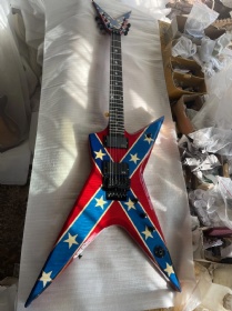 Custom Washburn Style Electric Guitar with Flamed Maple Veneer Top and Red Transparent Color