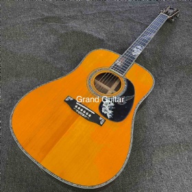 Custom King Bird Solid Spruce Top Rosewood Back Side Ebony Fingerboard Acoustic Guitar Yellow Painting