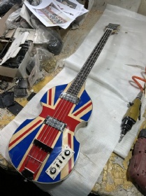 Custom England flag vintage Hofner BB2 4 strings bass tiger flamed pearloid tuners hofner violin flag bass