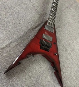 Custom Electric guitar V shape natural color maple neck back red body tiger flamed top