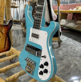 Custom Rickenback 4003 Style Electric Guitar Bass, Bass Guitar, Basswood Body, Sky Blue Color, Rosewood Fretboard, 4 Strings