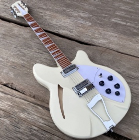 Custom 12 String Semi Hollow Body Electric Guitar, Cream White Color, Trapeze Tailpiece