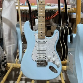 Custom Fender Copy ST Electric Guitar, Mahogany Body, White Pearl pickguard, Sky Blue Color, Maple Fingerboard