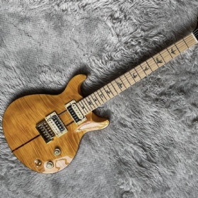 Custom Yellow Santana Retro Electric Guitar Flamed Maple Top Veneer HH Pickups Tremolo