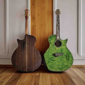 Quilted Flame Maple Wood Top 6 Strings Single Cutaway Acoustic Guitar in Transparent Green Color