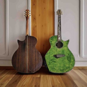 Quilted Flame Maple Wood Top 6 Strings Single Cutaway Acoustic Guitar in Transparent Green Color