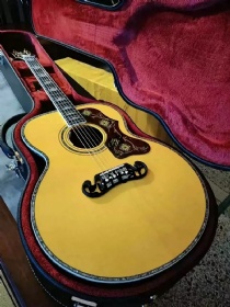 Custom 43 inch Jumbo Solid Spruce Wood Top Abalone Inlaid Soundwood Acoustic Guitar in Yellow Painting