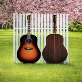 Custom Sunburst Color Oversized 12 Strings Electric Acoustic Guitar, Solid Rosewood Back Side, Gold Tuner