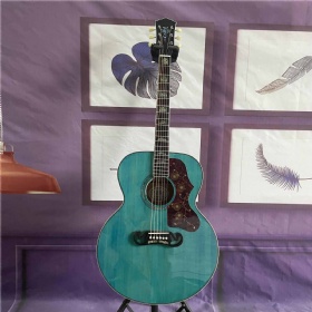 Custom Flamed Maple Back Side Solid Spruce Top SJ200 Acoustic Guitar Blue Color