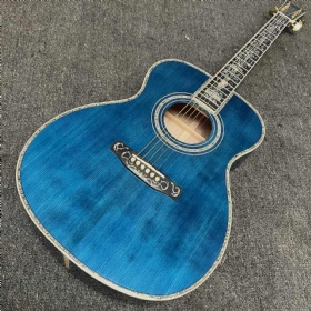 Custom OM Series Ripple Blue Acoustic Guitar, Solid Spruce Top, Solid Maple Sides and Back, Ebony Fingerboard​