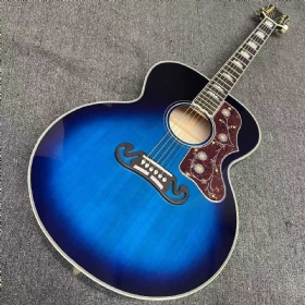 Custom Gibson Style Flamed Maple Back Side 43 Inch Jumbo Acoustic Guitar with Abalone Inlay in Blue Sunburst