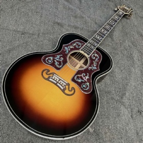Custom GIBSON Style Sunburst SJ200 Solid Spruce Top Double Pickguard Solid Roswood Back Side Bob Dylan Limited Acoustic Guitar