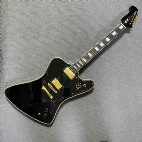 Custom Gibson Firebird Style Electric Guitar Reverse Headstock Black Finishing Gold Hardware