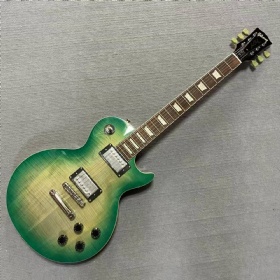 STOCK Guitar, Custom GB Les Paul Style Flamed Maple Top Electric Guitar in Green