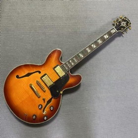 Stock Guitar, Custom Gibson ES-335 Semi-Hollow Body Style Electric Guitar with Humbucker Gold Hardware in Sunburst
