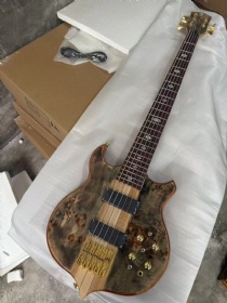 Custom Alembic Stanley Clarke Style 5 Strings Tree Burl Top Electric Bass Neck Thru Body Gold Part