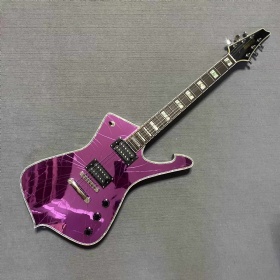 Custom Ibanez Style Iceman Purple Broken Mirror Electric Guitar HH Pickup Chrome Hardware