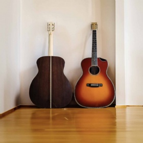 Custom Cherryburst Color Deep Body OM Style AAAAA Solid Indian Rosewood Back and Sides Acoustic Guitar with Maple Neck Dovetail Joint