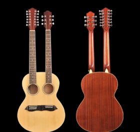 HOT SELLING!!! Single Cut Solid Spruce Top Double Neck 6/12 Strings Acoustic Guitar OEM