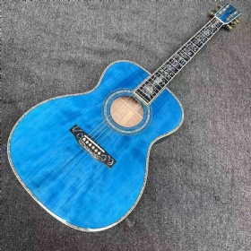 Custom Solid Quilted Maple Back Side Acoustic Guitar 40 Inch OM Body, Abalone Binding, X Bracing, 43~48mm Nut Width